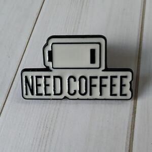 Funny Coffee Pin Low Battery, Need Coffee, Humor Lapel Hat Badge